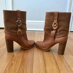 Michael Kors tan suede and leather ankle boots